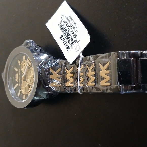 Michael Kors Black and Gold Chronograph MK Initials Womens Watch - Picture 7 of 9